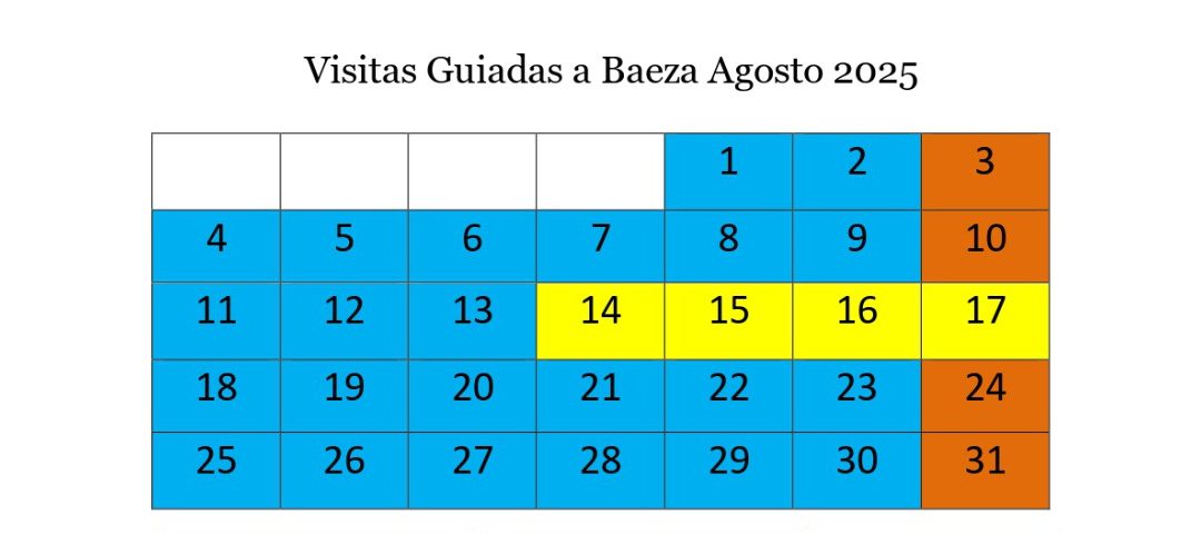 Calendario Visitas Guiadas a Baeza Agosto 2025